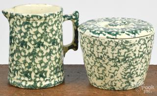 Appraisal: Green sponge pitcher '' h and a lidded crock ''