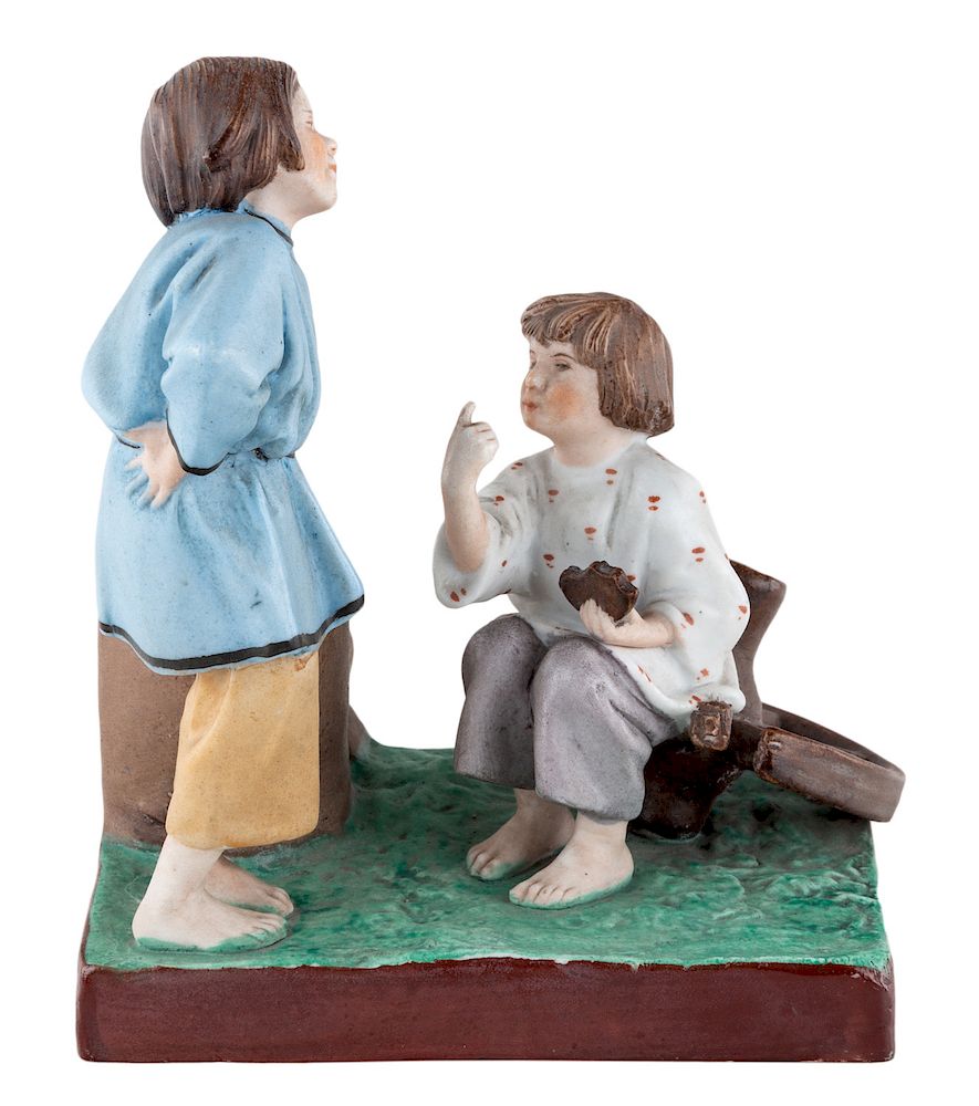 Appraisal: A RUSSIAN PORCELAIN FIGURAL GROUP OF PEASANT BOYS ARGUING OVER