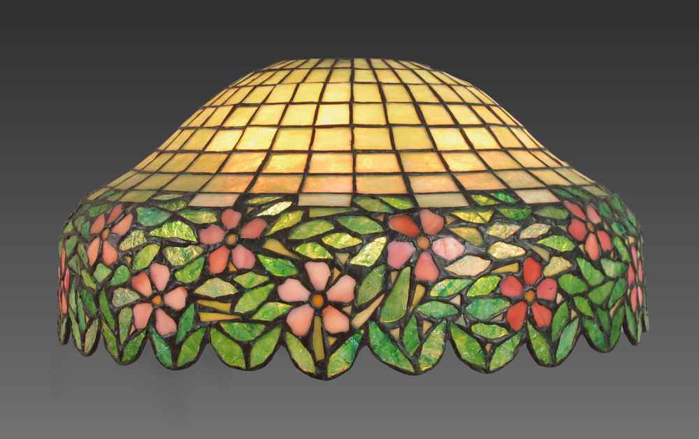 Appraisal: UNIQUE ART GLASS METAL CO LEADED GLASS LAMP SHADE Mosaic