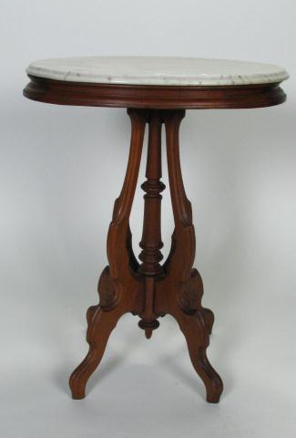 Appraisal: Oval Victorian Walnut Marble Top Table top is '' x