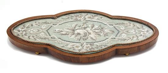 Appraisal: A Victorian Beadwork Embroidered Inset Cartouche-form Tray Length x width