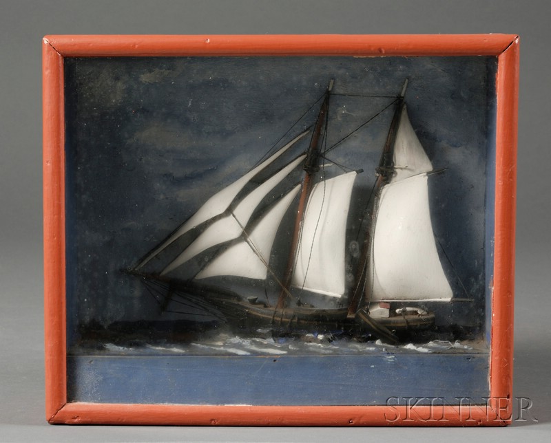 Appraisal: Cased Diorama of a Schooner at Sea America early th