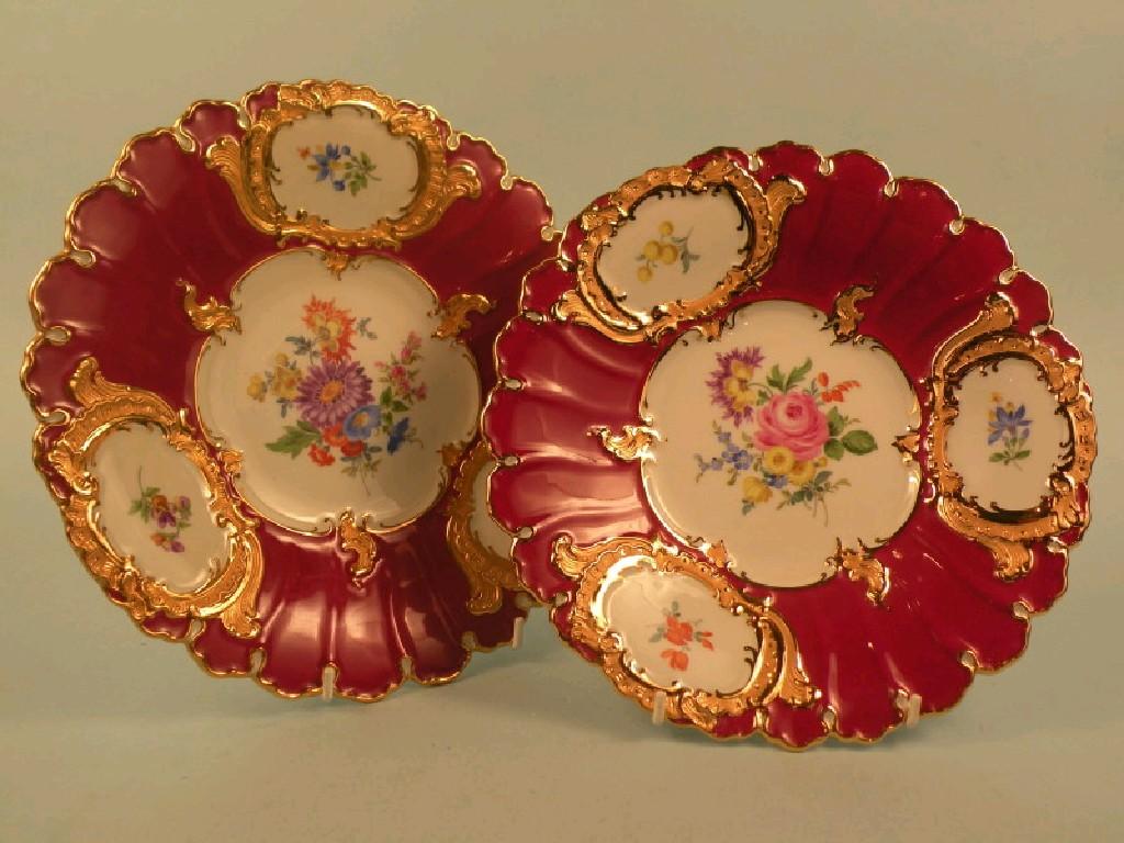 Appraisal: A pair of late Meissen wall plates each painted with