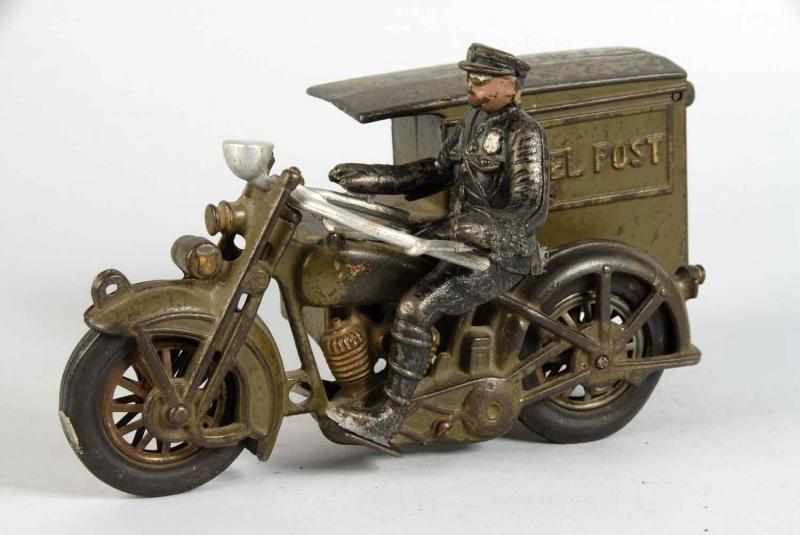 Appraisal: Cast Iron Hubley Parcel Post Motorcycle Toy Description American All