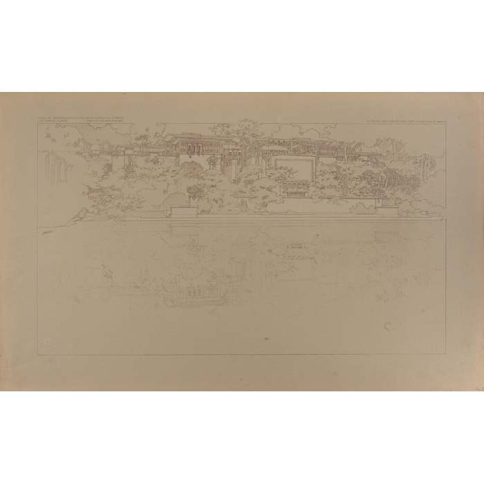 Appraisal: Frank Lloyd Wright Wasmuth print Plate LIX with tissue overlay