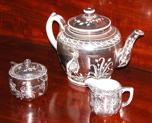 Appraisal: Title -Piece Silver Lustre Tea Set including teapot sugar bowl