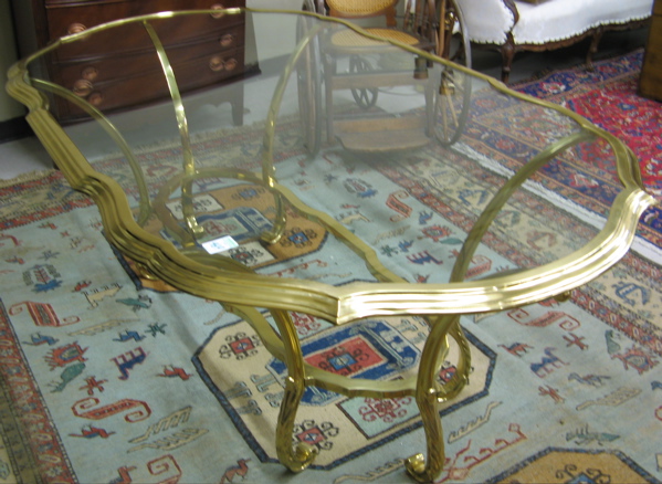 Appraisal: CLASSIC CONTEMPORARY BRASS DINING TABLE WITH GLASS TOP La Barge