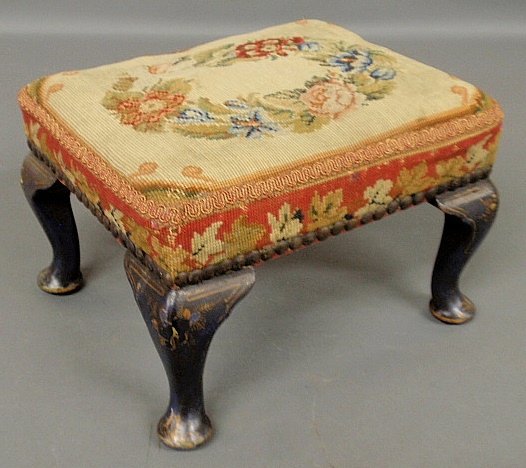 Appraisal: - Small Queen Anne style stool with floral needlepoint top