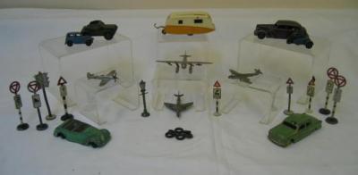 Appraisal: Four Dinky aeroplanes seven other vehicles and ten various roadsigns