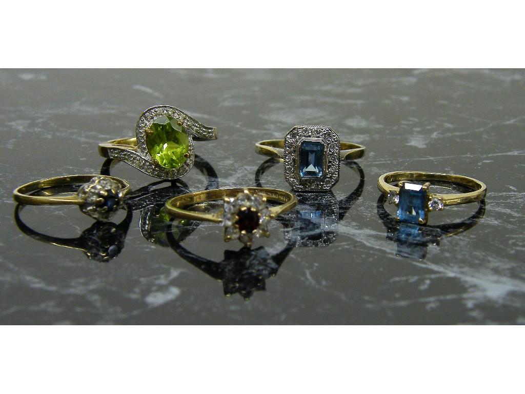 Appraisal: Five assorted diamond and gem set rings gm