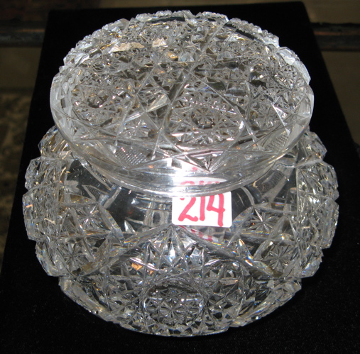 Appraisal: AMERICAN CUT CRYSTAL ROUND DRESSER BOX brilliant period of all-over