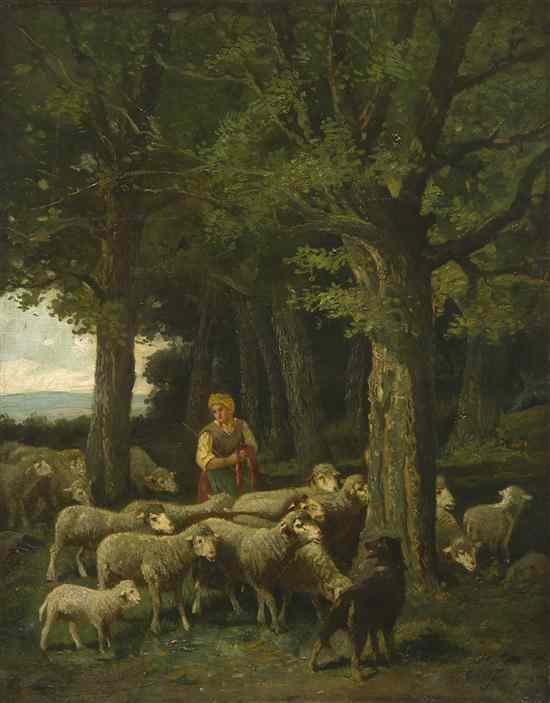 Appraisal: Charles Emile Jacque French - Shepherdess and her Flock oil