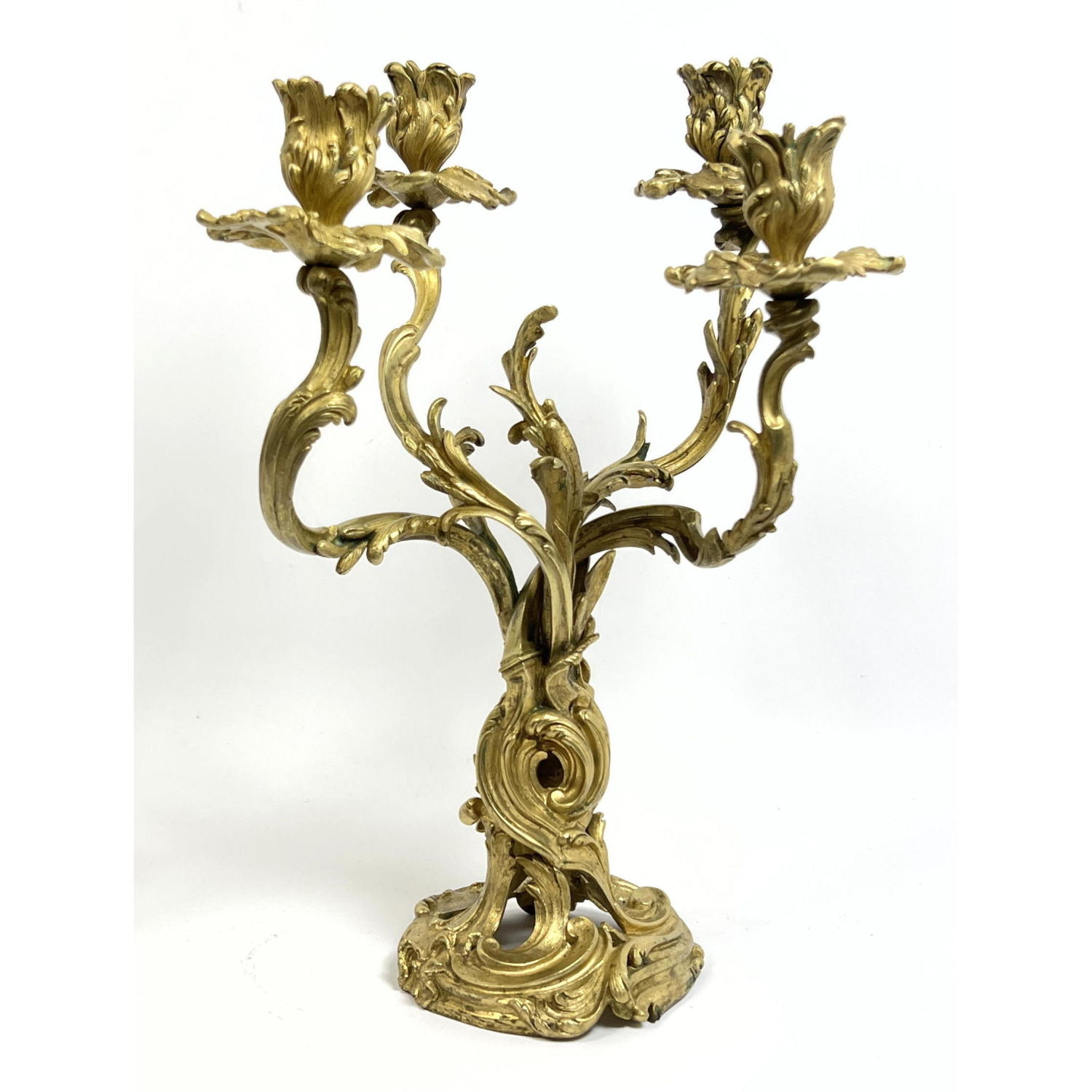 Appraisal: Elaborate Brass Art Nouveau Candelabra Sculptural base supports four arm