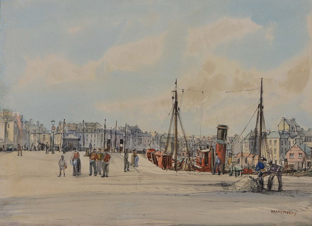 Appraisal: HARRY MORLEY - Harbour at Dieppe signed pencil and watercolour