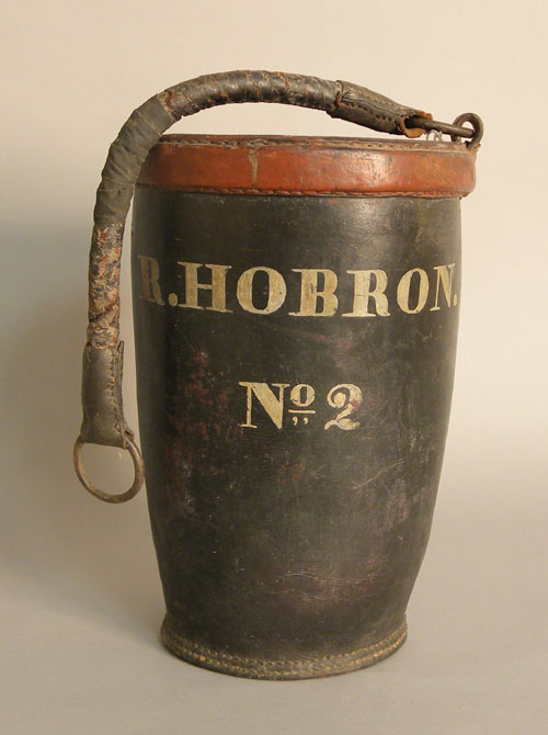 Appraisal: American leather fire bucket ca inscribed R HOBRON