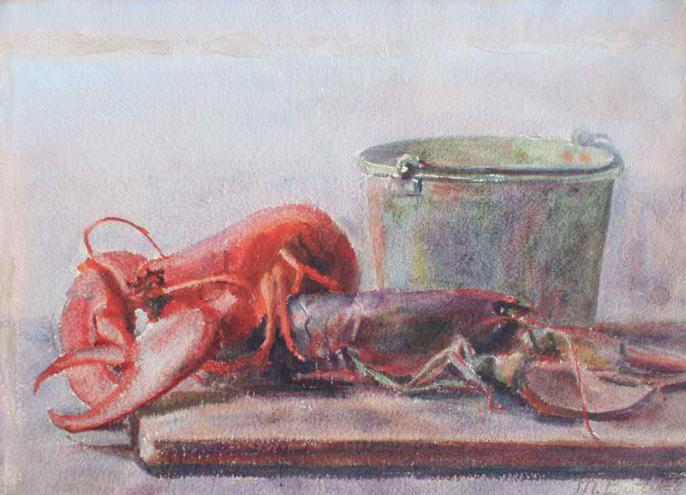 Appraisal: BUTLER Mary American - Maine Lobsters Watercolor sight size ''