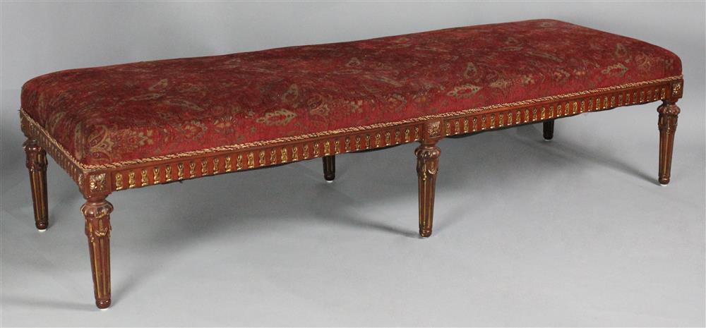 Appraisal: LOUIS XVI STYLE PARCEL GILT RED PAINTED WINDOW BENCH the