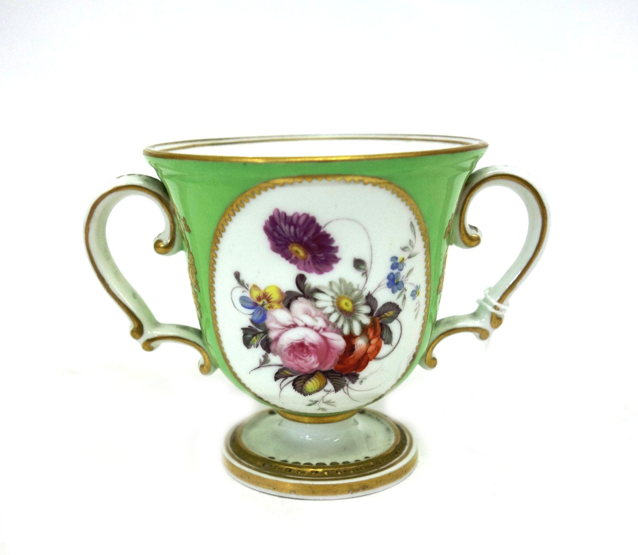 Appraisal: A Stevenson Hancock Derby porcelain miniature two handled loving cup