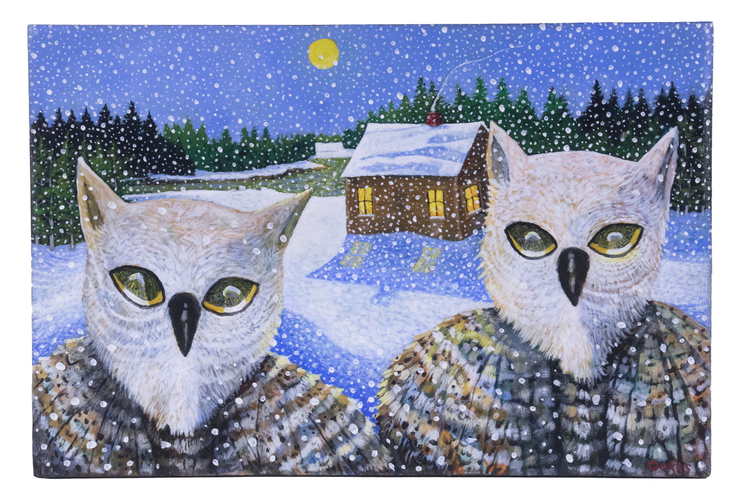 Appraisal: CHARLES WILDER OAKES ME - Two Hoots acrylic on board