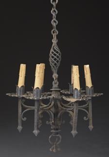 Appraisal: French Medieval Style Wrought Iron Six Light Chand French Medieval