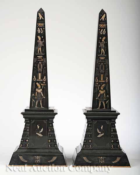 Appraisal: A Pair of Grand Tour Black Polished Stone Obelisks late