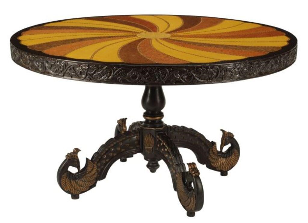 Appraisal: Colonial style inlaid and parcel gilt center table India approx