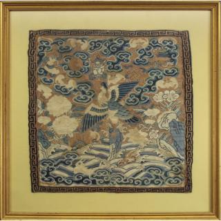 Appraisal: Framed Antique Chinese Imperial Robe Sleeve Framed Antique Chinese Imperial