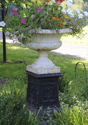 Appraisal: VICTORIAN PAINTED CAST-IRON GARDEN URN ON PEDESTAL in in diam