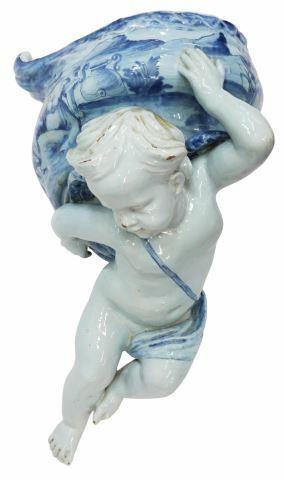 Appraisal: Italian blue and white majolica wall-mounted jardiniere Cantagalli Florence th