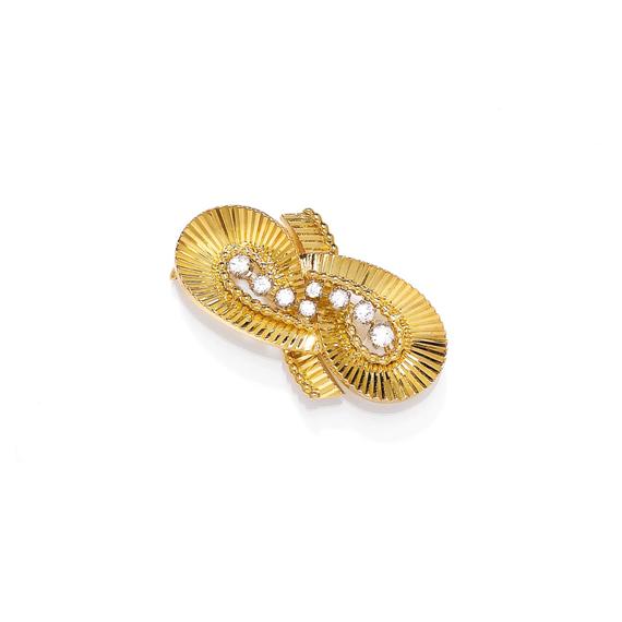 Appraisal: GOLD AND DIAMOND BROOCH G BELIN ca Yellow gold g