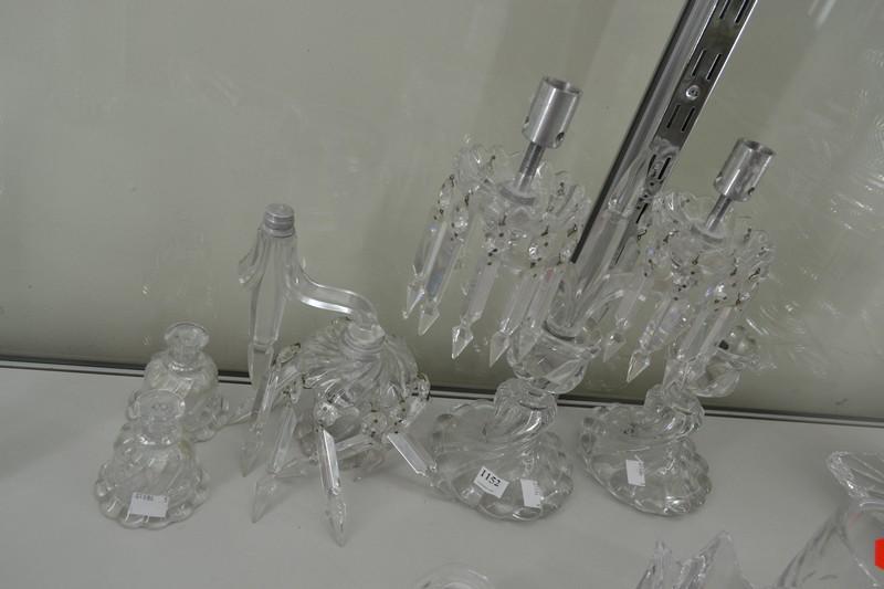 Appraisal: A PAIR OF CRYSTAL CANDELABRAS ONE WITH ARM MISSING A