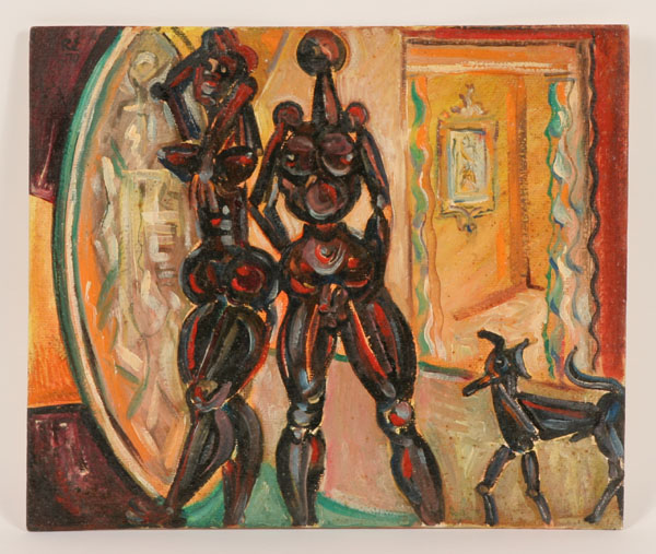 Appraisal: Robert Lohman American - Lot of abstract surrealist figural oils