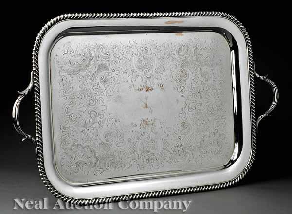 Appraisal: An Antique English Silverplate Tea Tray c with gadrooned rim