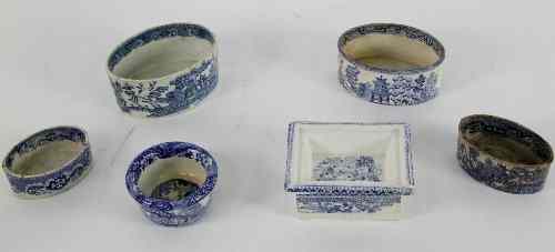 Appraisal: Four Staffordshire oval boxes various transfer printed willow pattern scenes