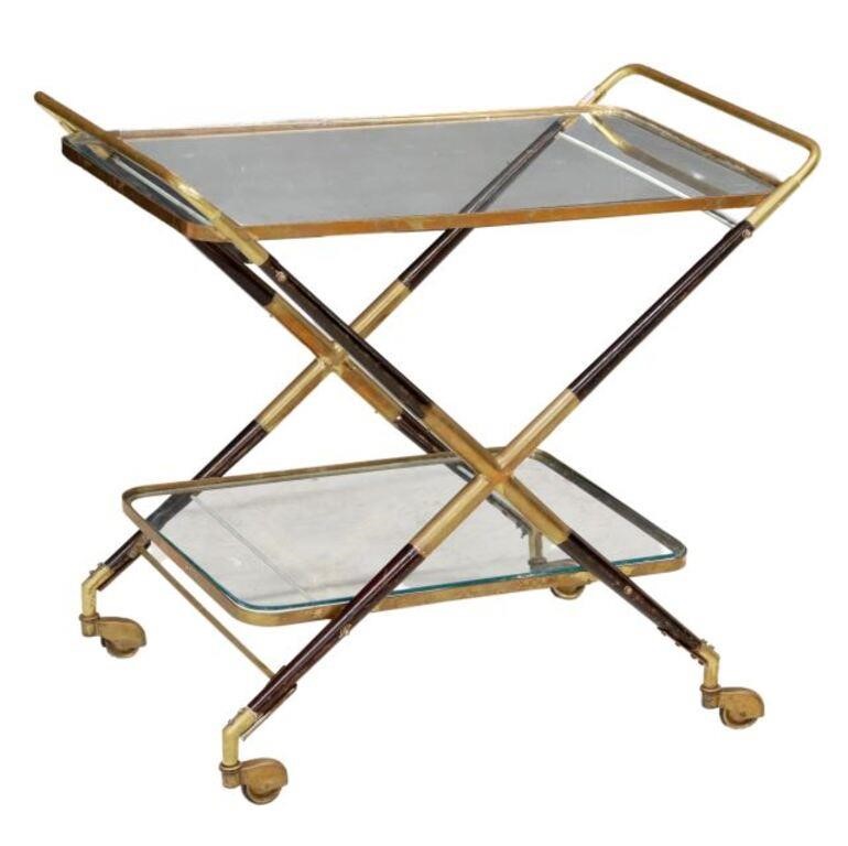 Appraisal: Italian mid-century modern bar cart service trolley c s brass