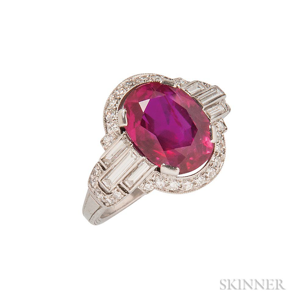 Appraisal: Art Deco Platinum Ruby and Diamond Ring Art Deco Platinum