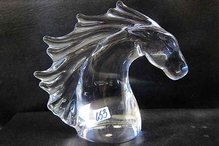 Appraisal: DAUM FRANCE CLEAR GLASS SCULPTURE a stylized horse head Dimensions