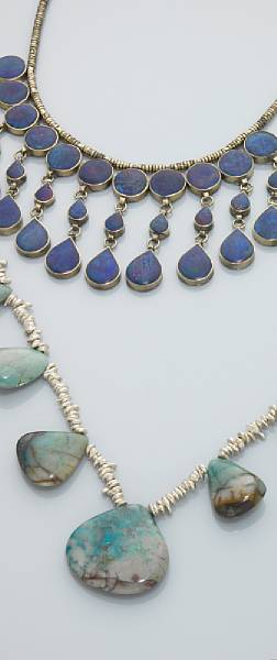 Appraisal: Ajoite Necklace and a Lapis and Silver Necklace A rare