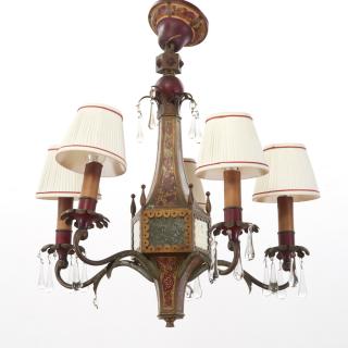 Appraisal: Continental mirrored tole chandelier Continental mirrored tole chandelier th th