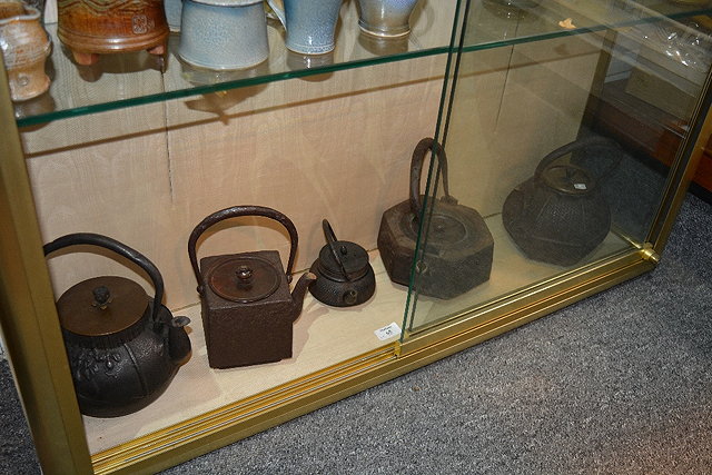 Appraisal: Collection of five Japanese iron teapots Tetsimu Edo period