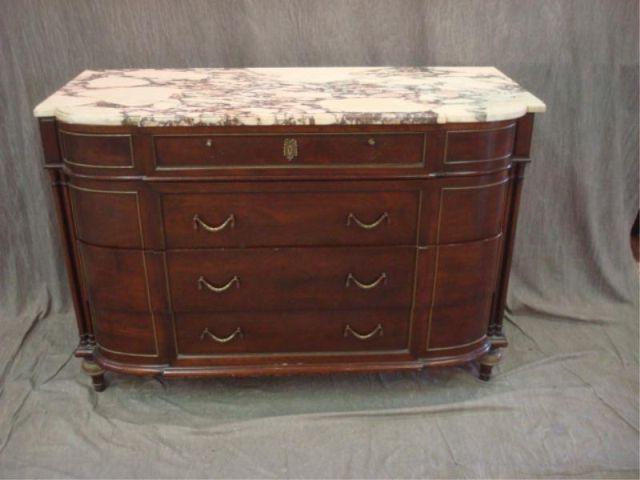 Appraisal: Demilune and Brass Inlaid Marbletop Commode Great quality From a