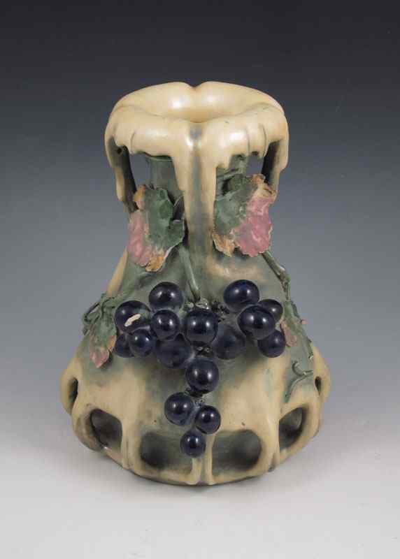 Appraisal: AMPHORA VASE WITH OVERFLOW LIP OPEN VINE BOTTOM AND PURPLE