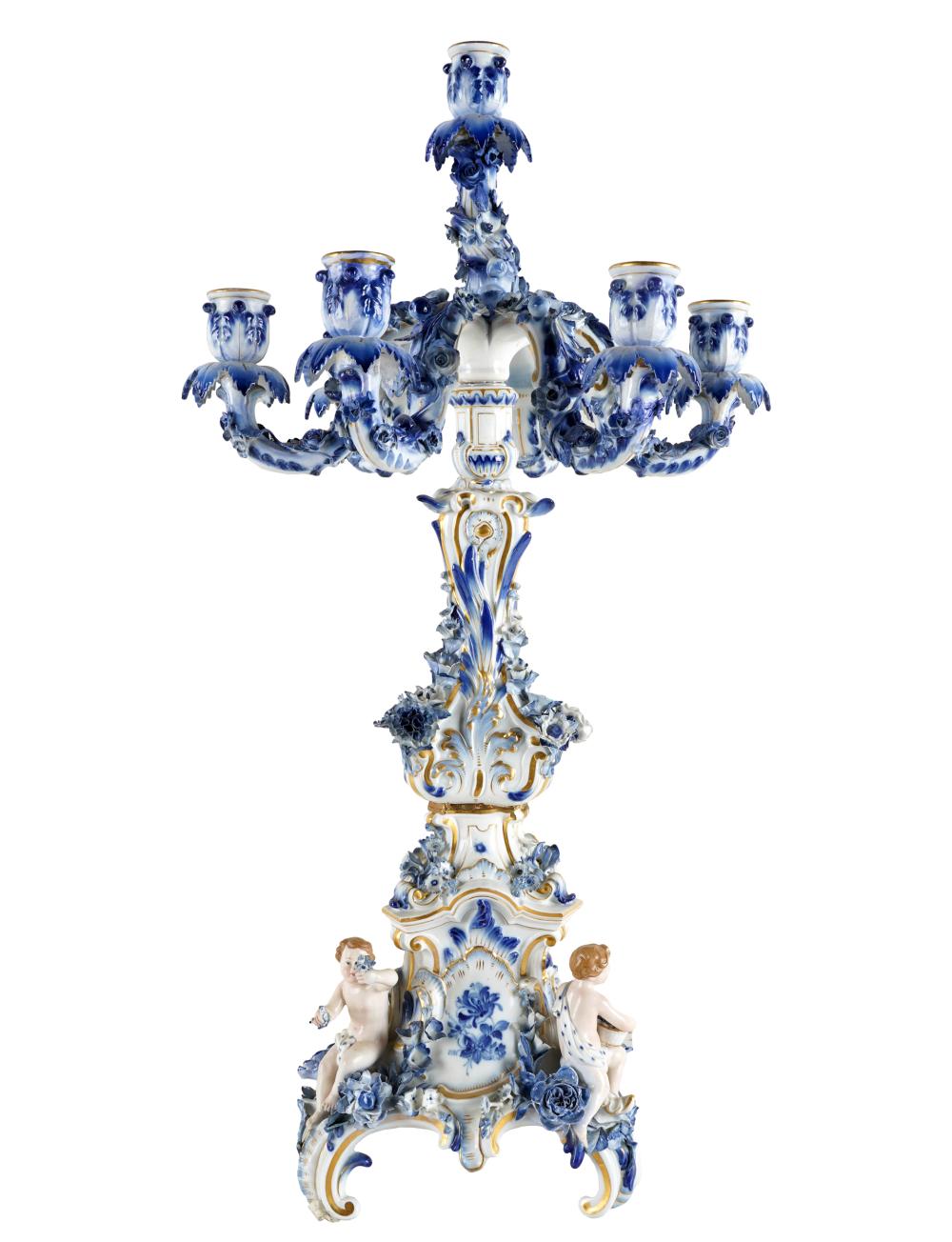 Appraisal: MEISSEN BLUE WHITE PORCELAIN CANDELABRUMblue crossed swords mark with a