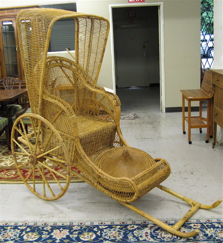 Appraisal: RATTAN AND WICKER REED RICKSHAW Hong Kong century the two-wheeled