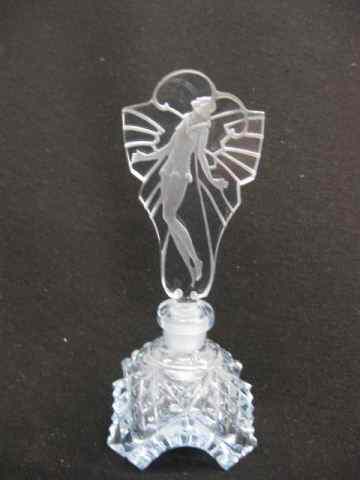 Appraisal: Czechoslovakia Alexandrite Art Glass PerfumeBottle deco style lady intaglio stopper