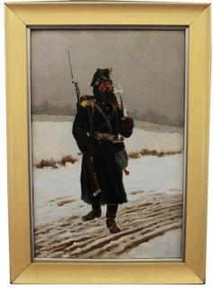 Appraisal: Sgnd th C Prussian Soldier in Winter Landscape Signed th