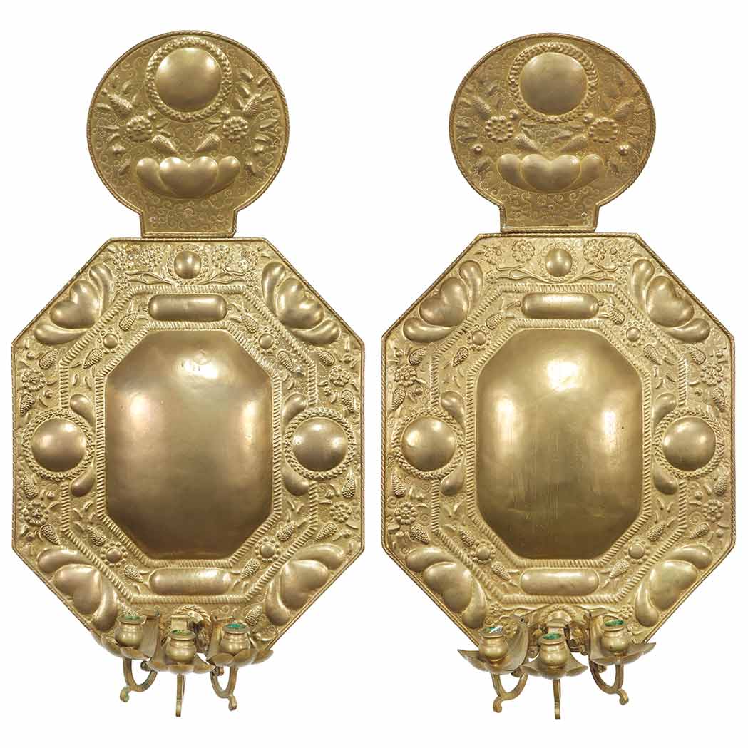 Appraisal: Pair of Dutch Baroque Style Brass Wall Lights th Century