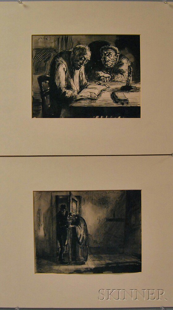 Appraisal: Johann Robert Sch rch Swiss - Two Ink Drawings Reader