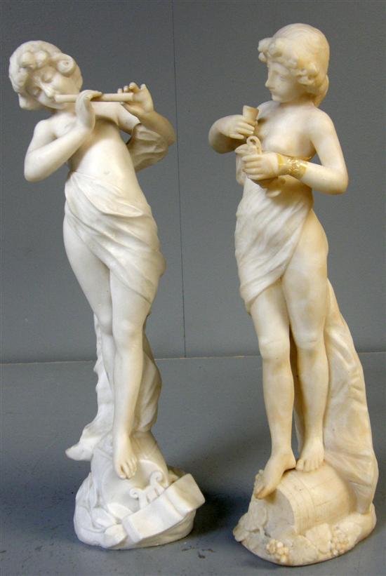 Appraisal: Pair of th century alabaster figures one playing a flute