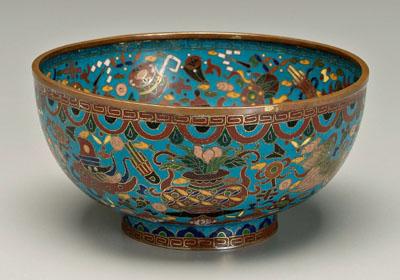 Appraisal: Chinese cloisonne bowl copper body turquoise ground central phoenix body